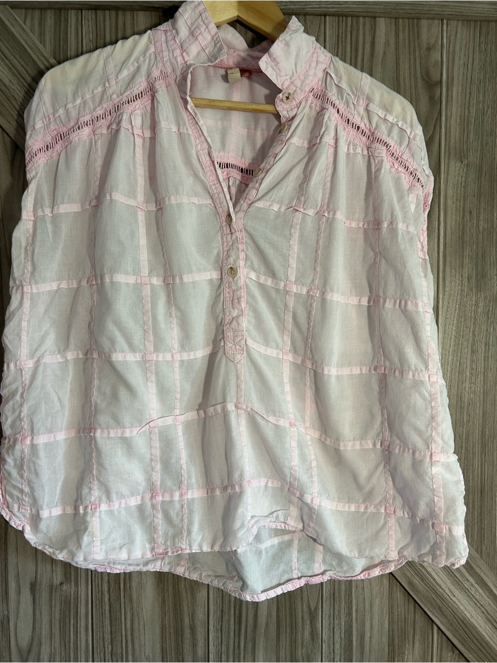 Pilcro by Anthropologie Serena Henley Babydoll Blouse Pink Plaid